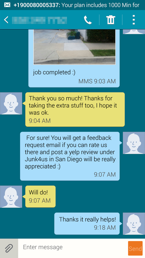 SMS asking for review