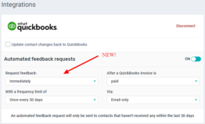 Delay option for QuickBooks feedback requests