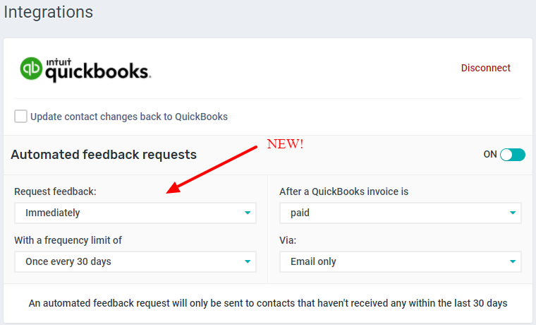 Delay option for QuickBooks feedback requests